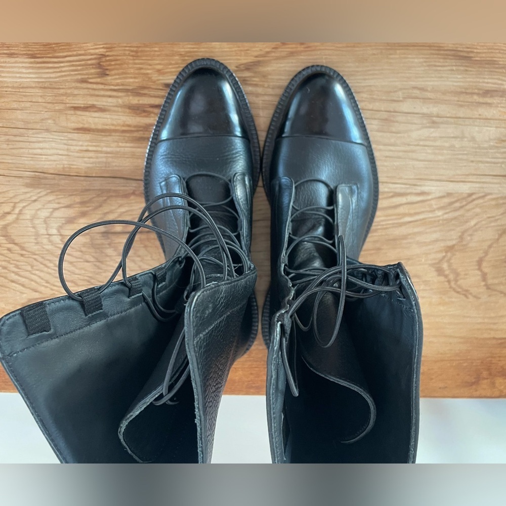 NWOB Inch2 Black Lace Up Leather Brogue Boots Handcrafted Women’s Size 36 NWT - Picture 3 of 8